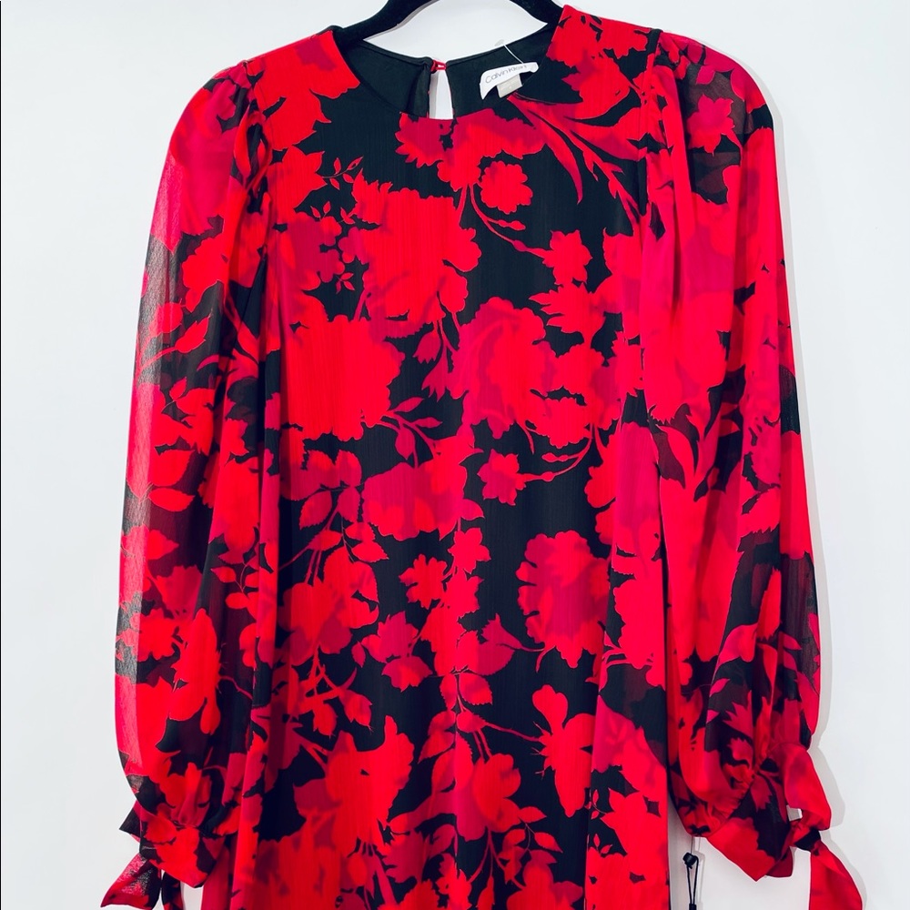CK Red Flower long sleeve tunic dress, new, size 4